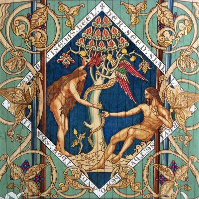 Adam and Eve in the Garden of Eden with the serpent and the forbidden fruit